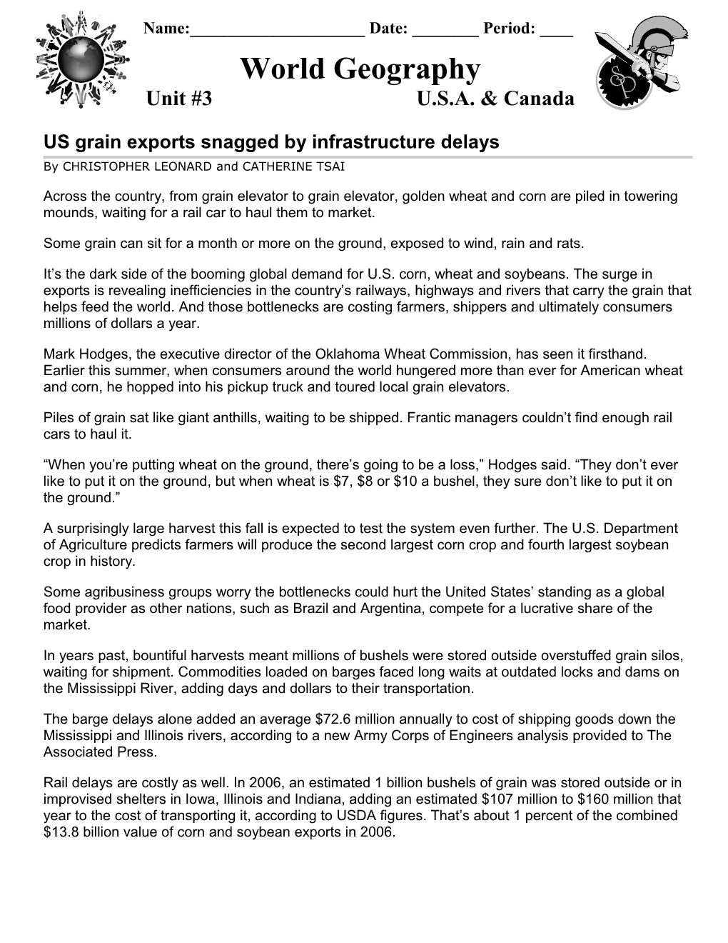 US Grain Exports Snagged by Infrastructure Delays