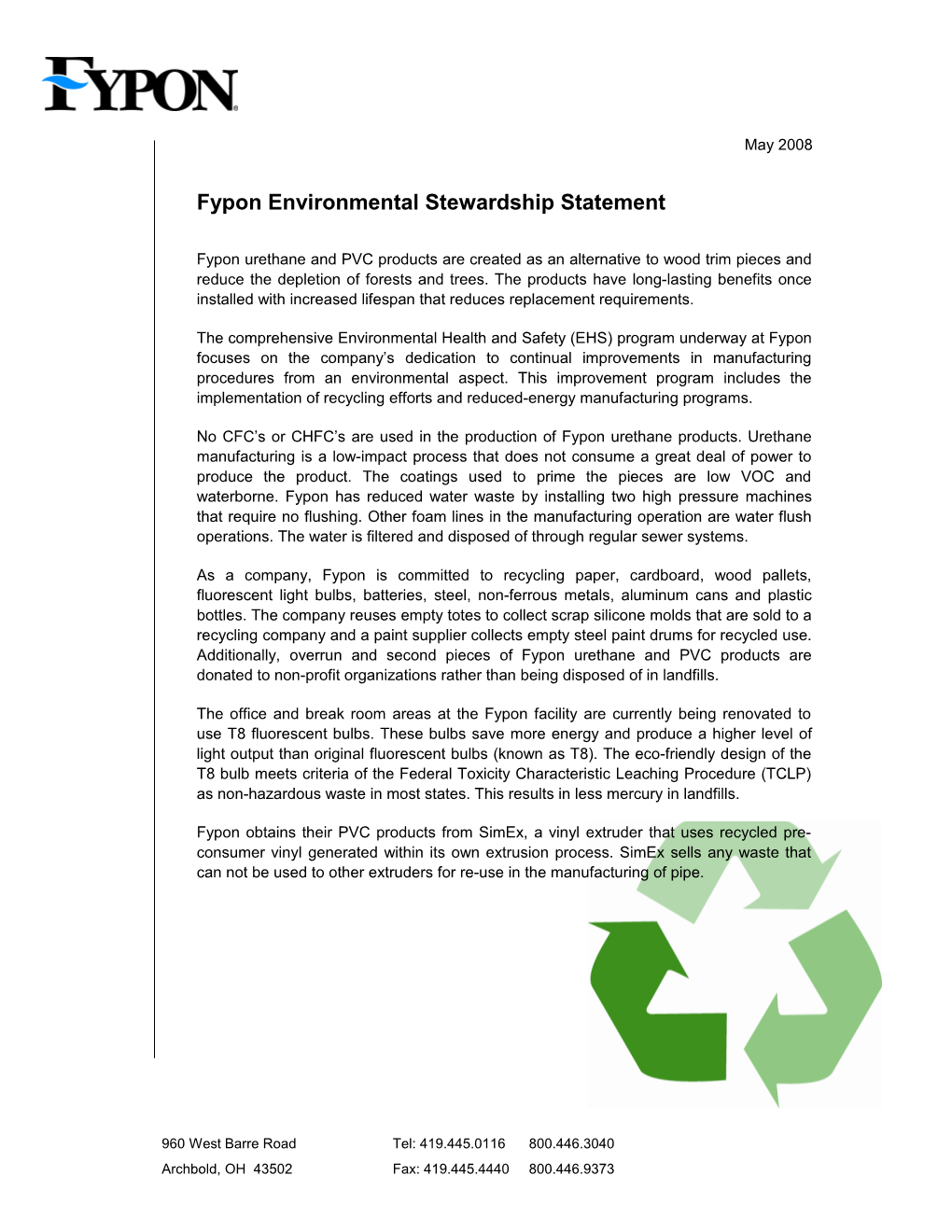 Fypon Environmental Stewardship Statement