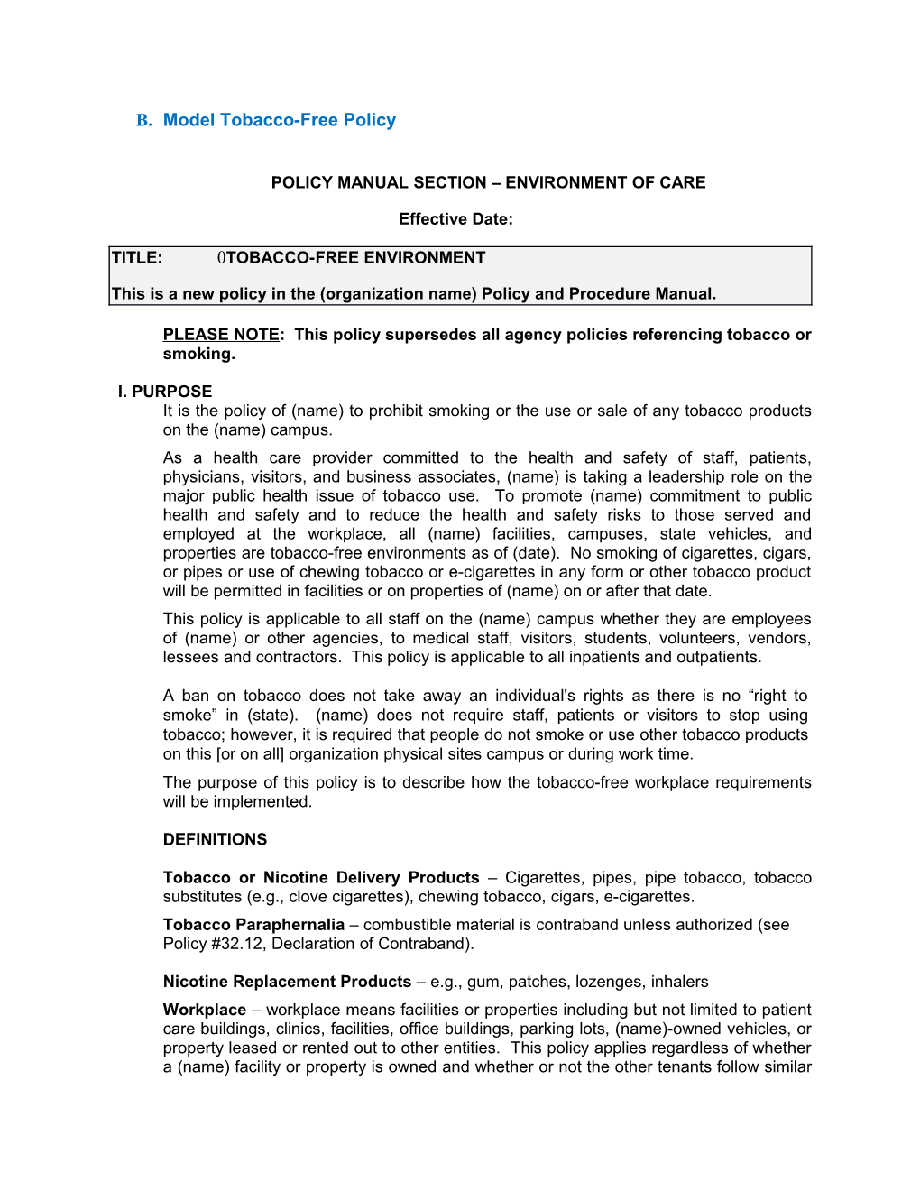 Policy Manual Section Environment of Care