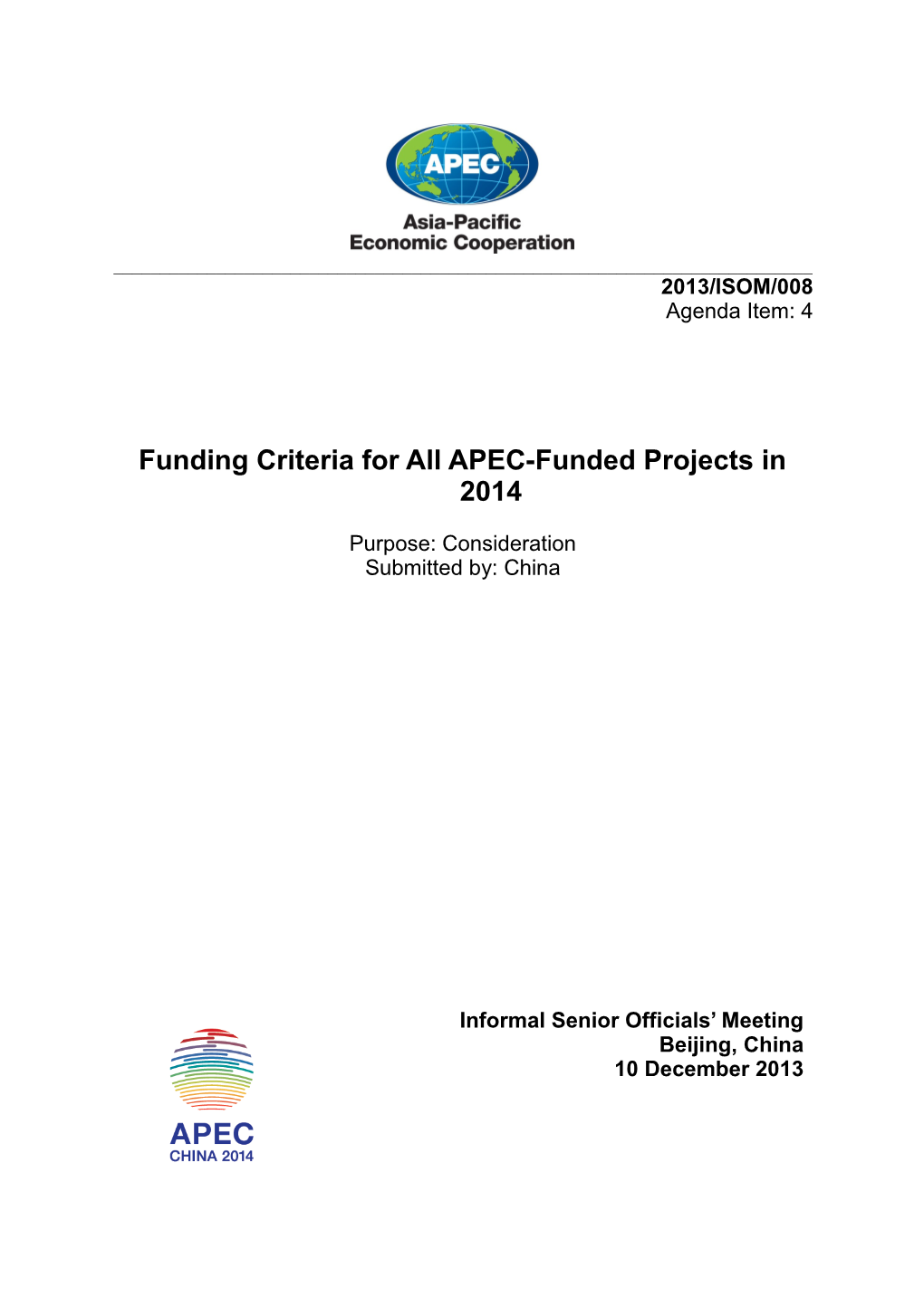 Funding Criteria for All APEC-Funded Projects in 2014