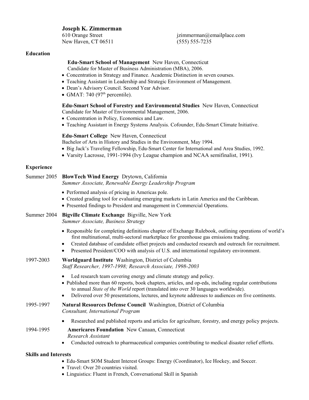 Sample Business Admin Resume