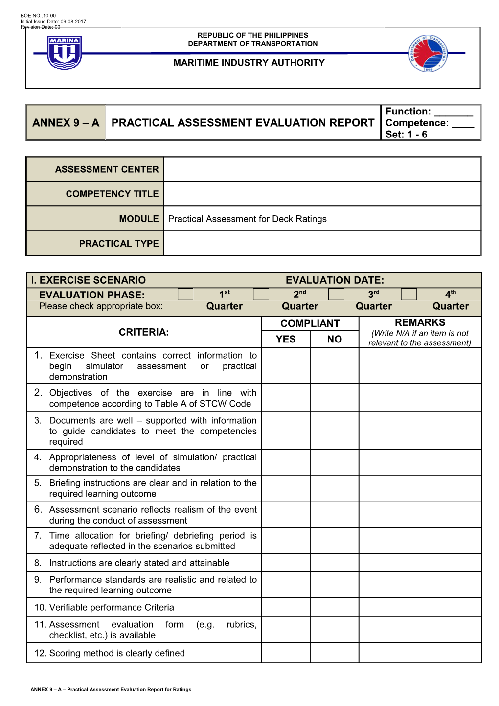 Exercise Sheet Contains Correct Information to Begin Simulator Assessment Or Practical