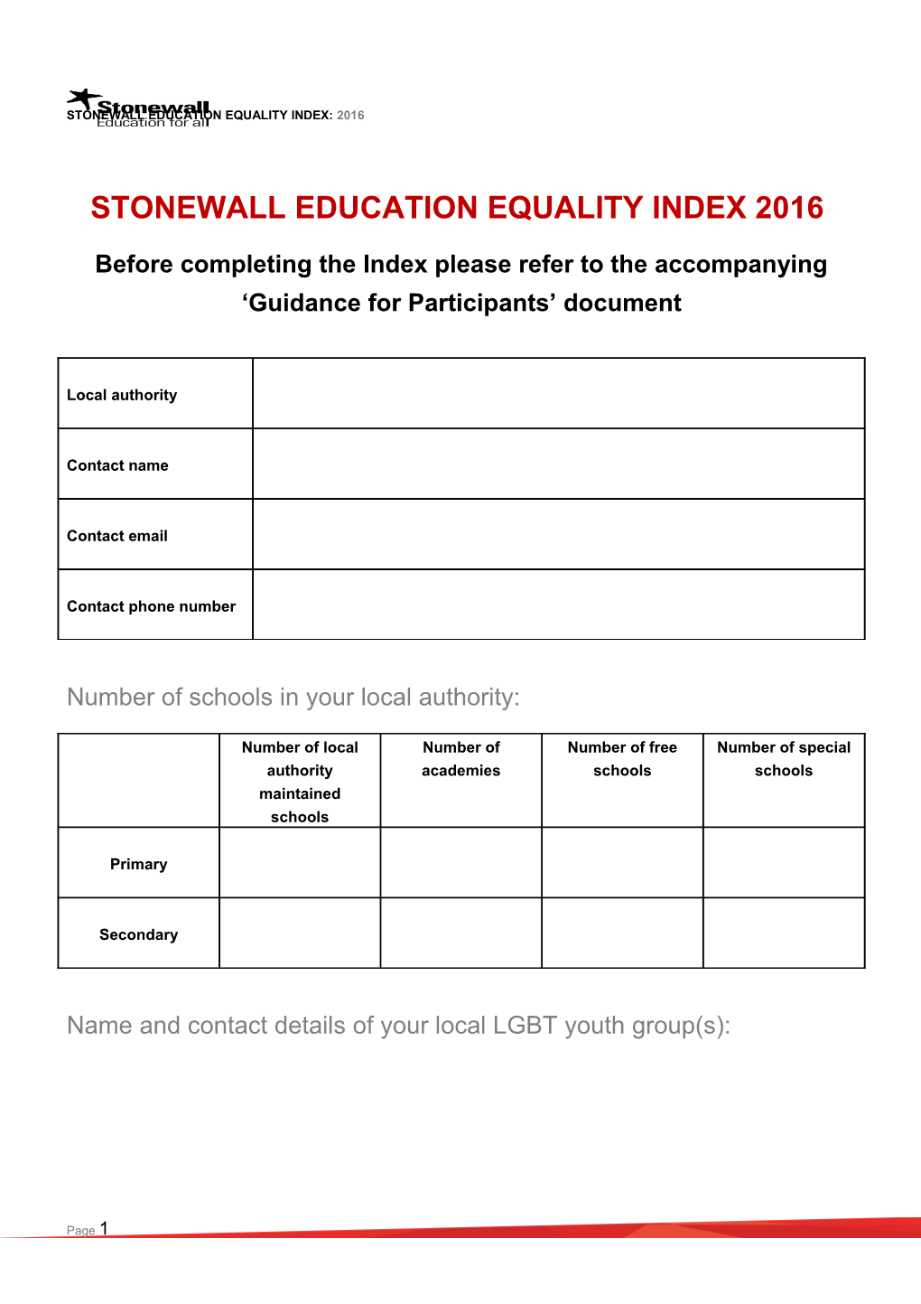 Stonewall Education Equality Index 2016