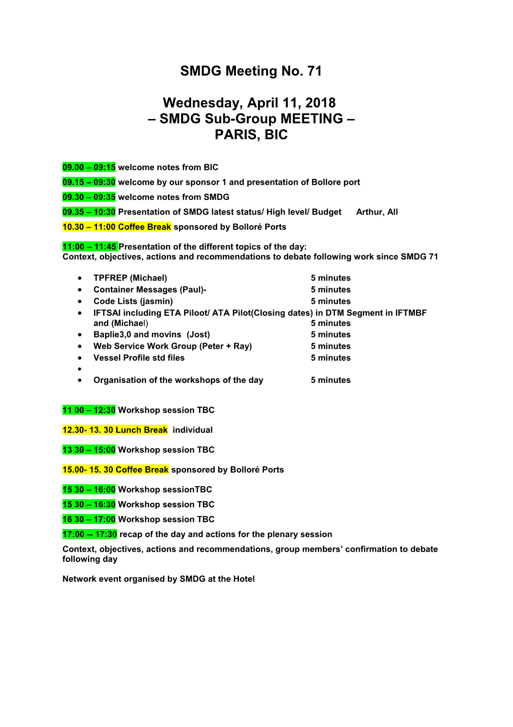 SMDG Sub-Group MEETING