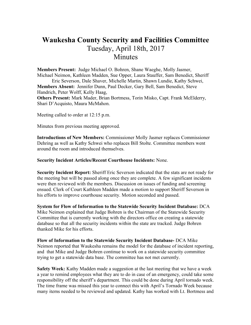 Waukesha County Security and Facilities Committee