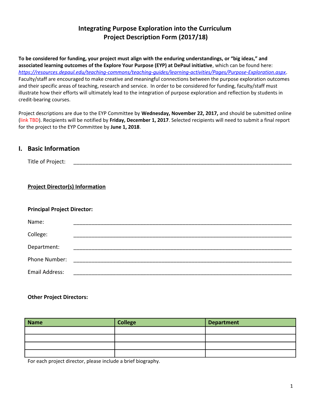 Integrating Purpose Exploration Into the Curriculum