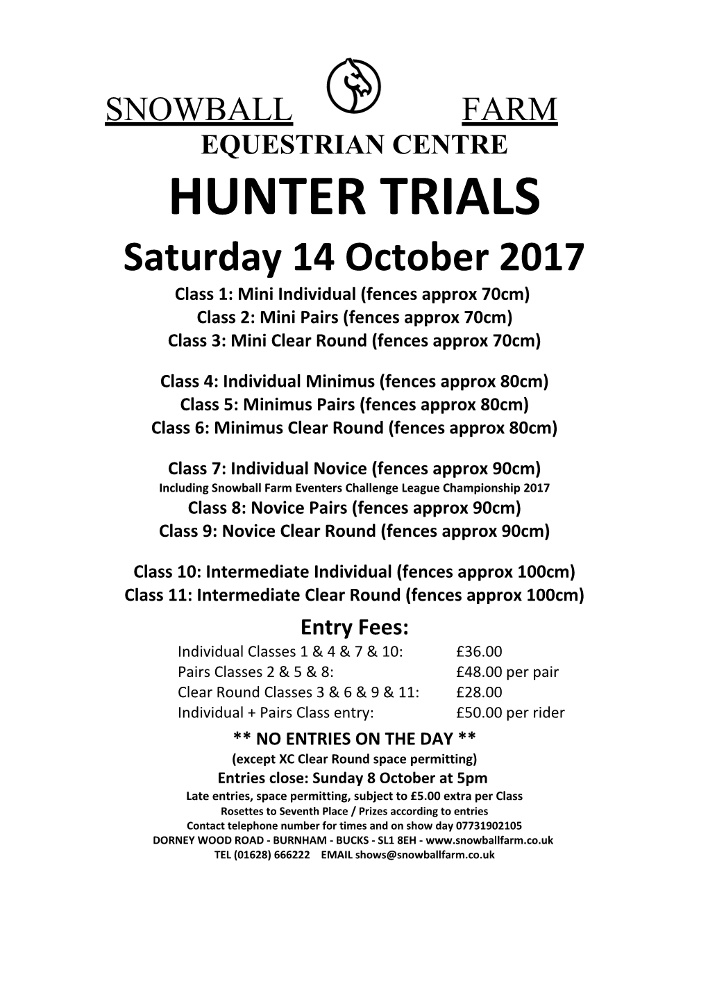 Hunter Trials Scheule