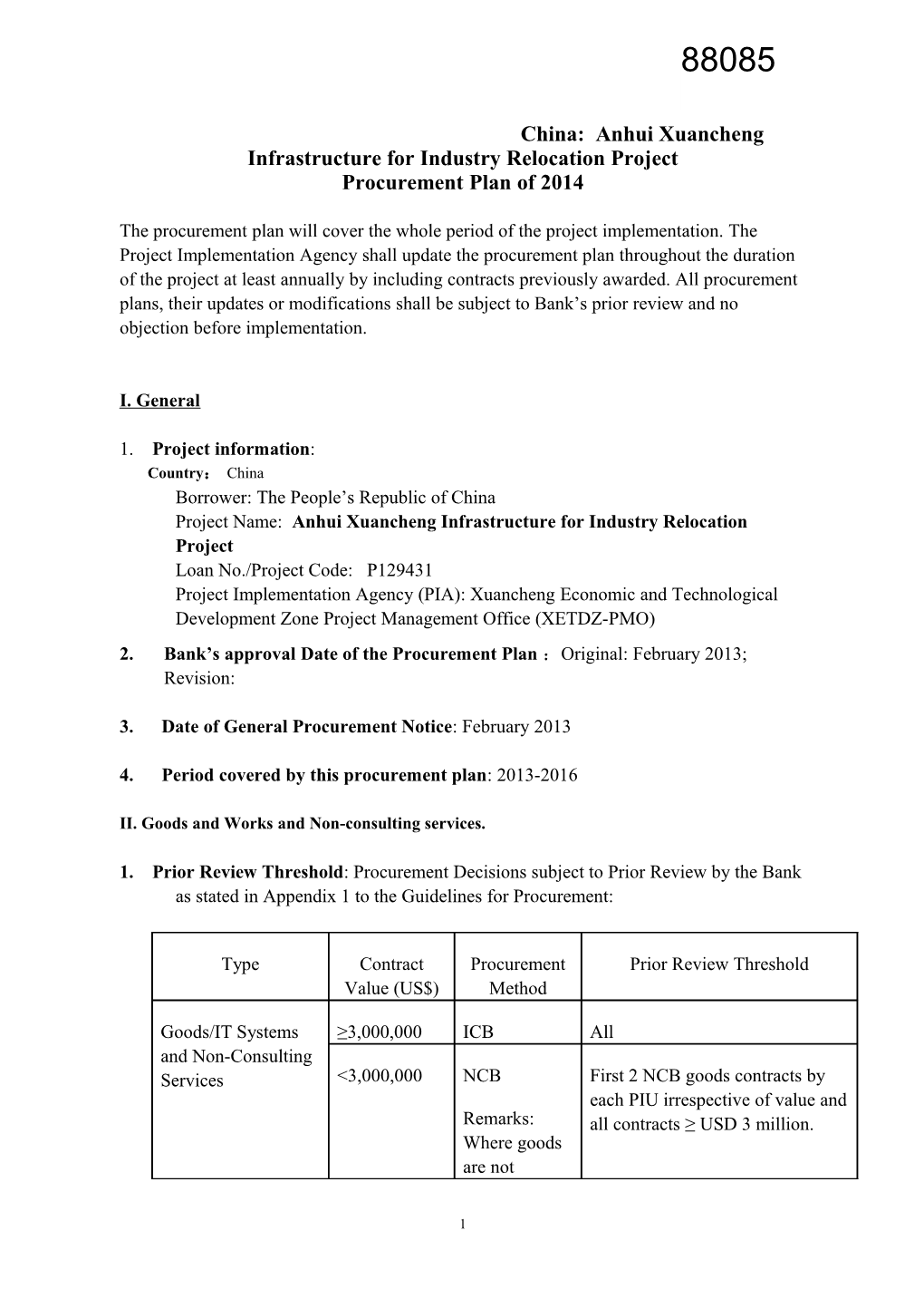 Procurement Plan of 2014