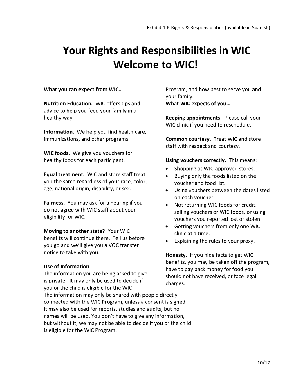 Exhibit 1-K Rights & Responsibilities -English