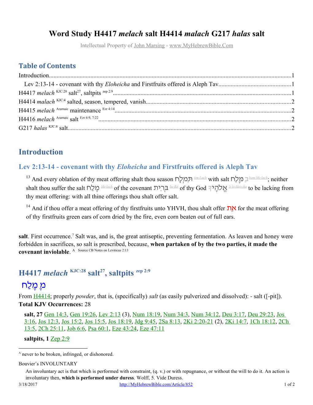 Word Study H4417 Melach Salt H4414 Malachg217 Halas Salt