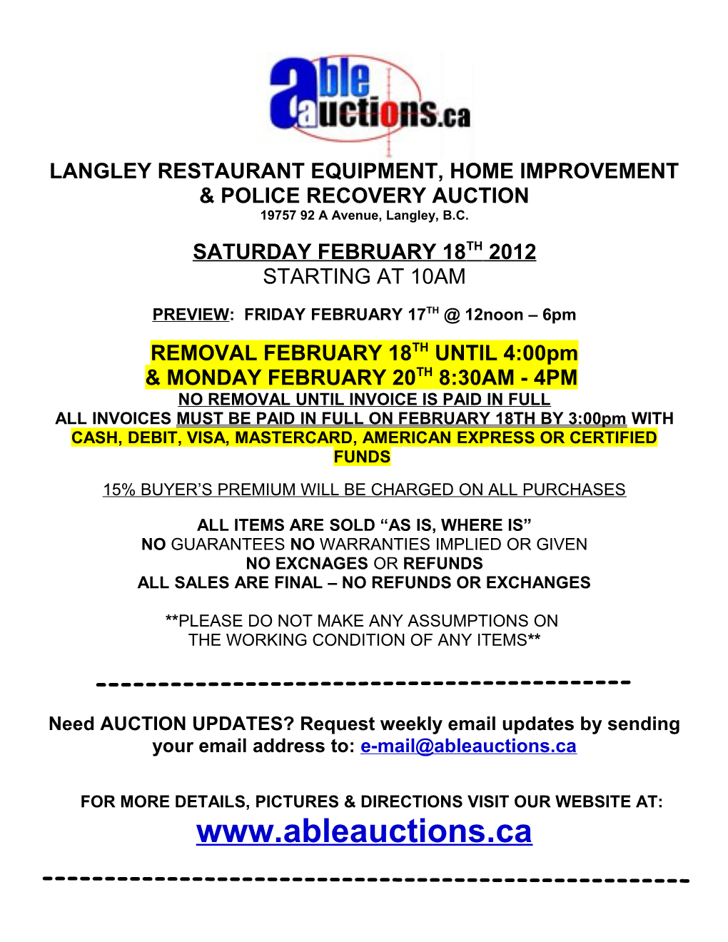 Langley Restaurant Equipment, Home Improvement & Police Recoveryauction