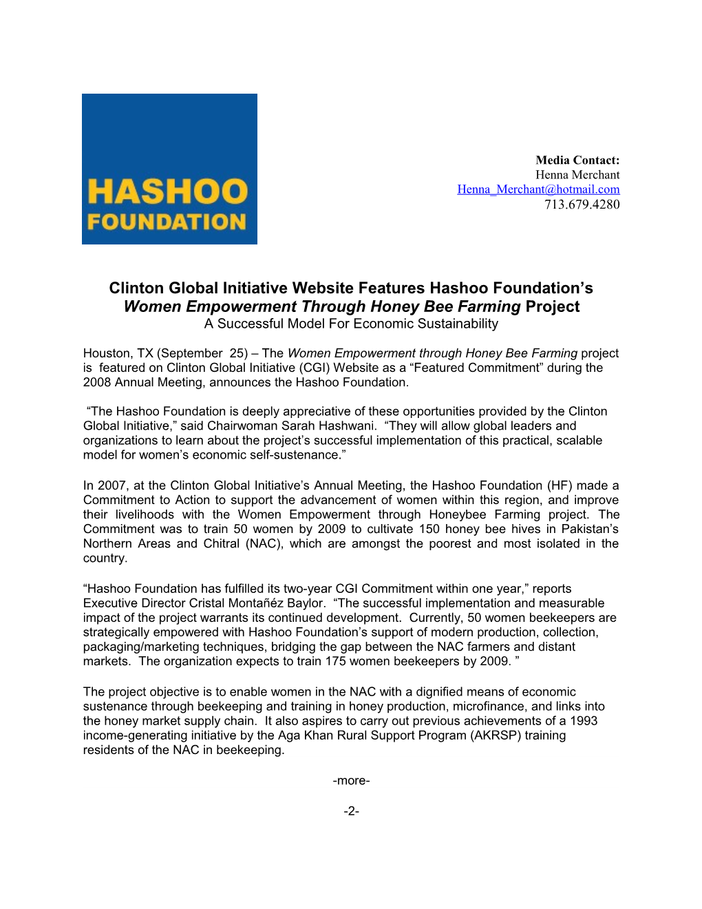 Clinton Global Initiative Website Features Hashoo Foundation S