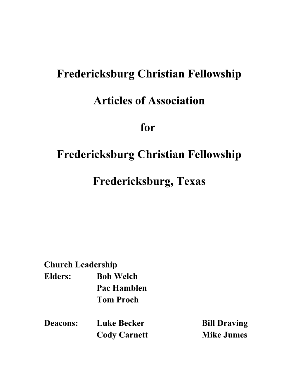 Fredericksburg Christian Fellowship