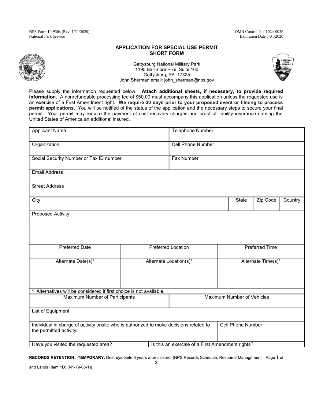 NPS Form 10-930S (Rev. 1/31/2020)OMB Control No. 1024-0026