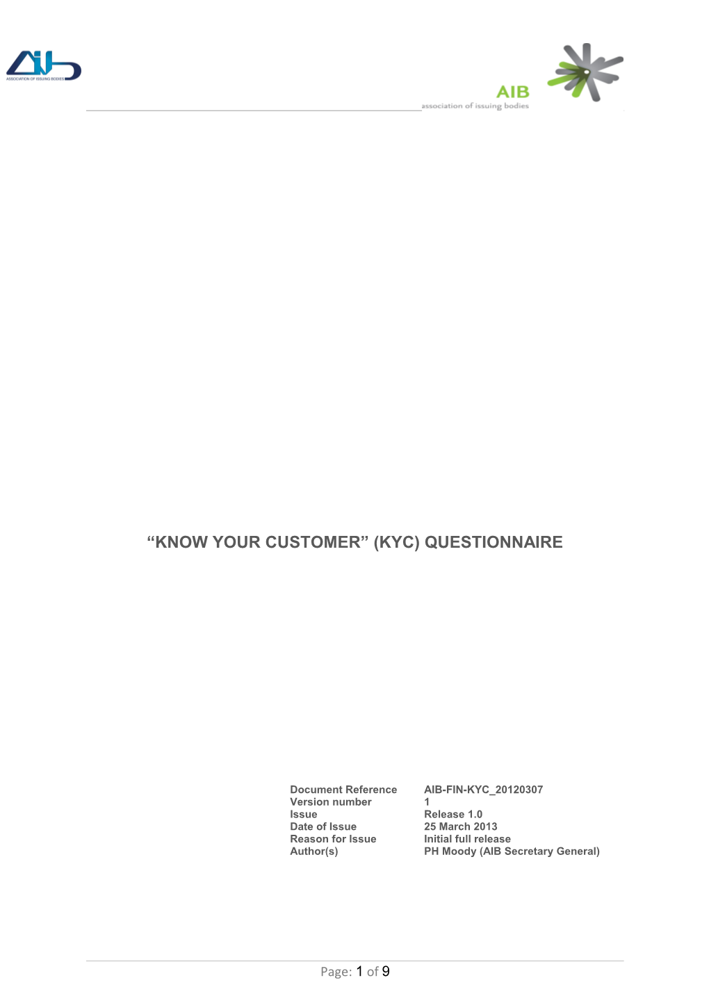 Know Your Customer (KYC) Questionnaire