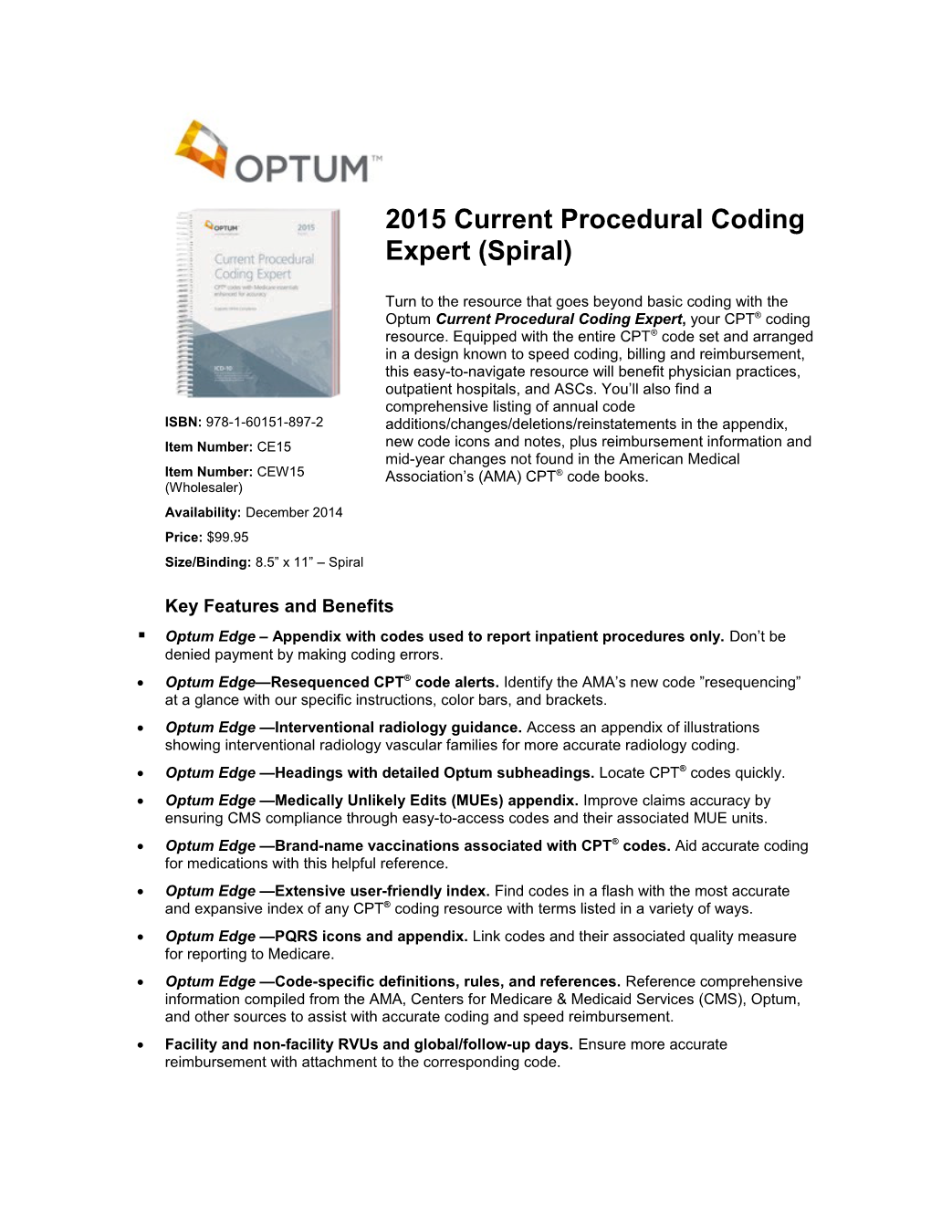 Optum Edge Headings with Detailed Optumsubheadings. Locate CPT Codes Quickly
