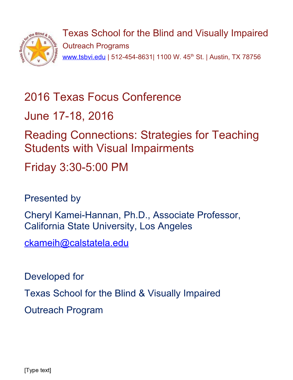 Reading Connections: Strategies for Teaching Students with Visual Impairments