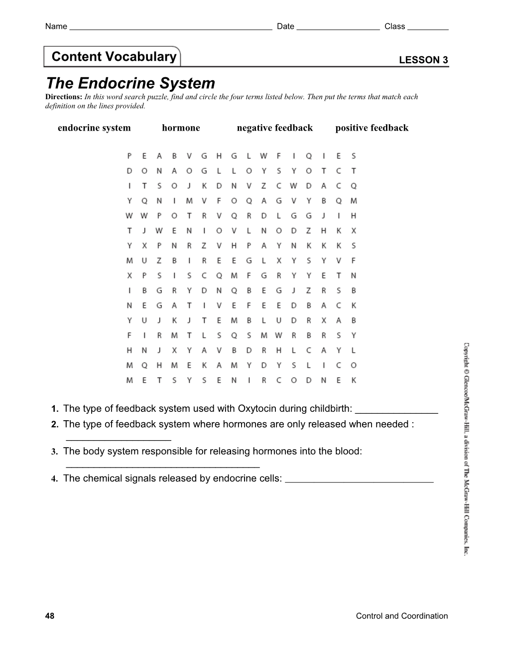 Lesson 3 the Endocrine System