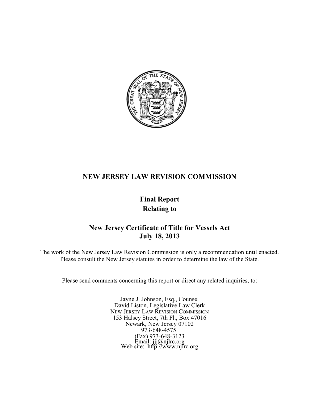 New Jersey Certificate of Title for Vessels Act
