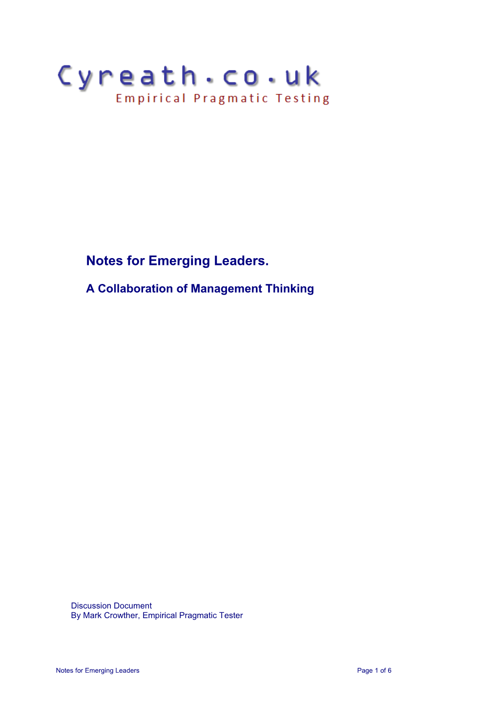 Notes for Emerging Leaders