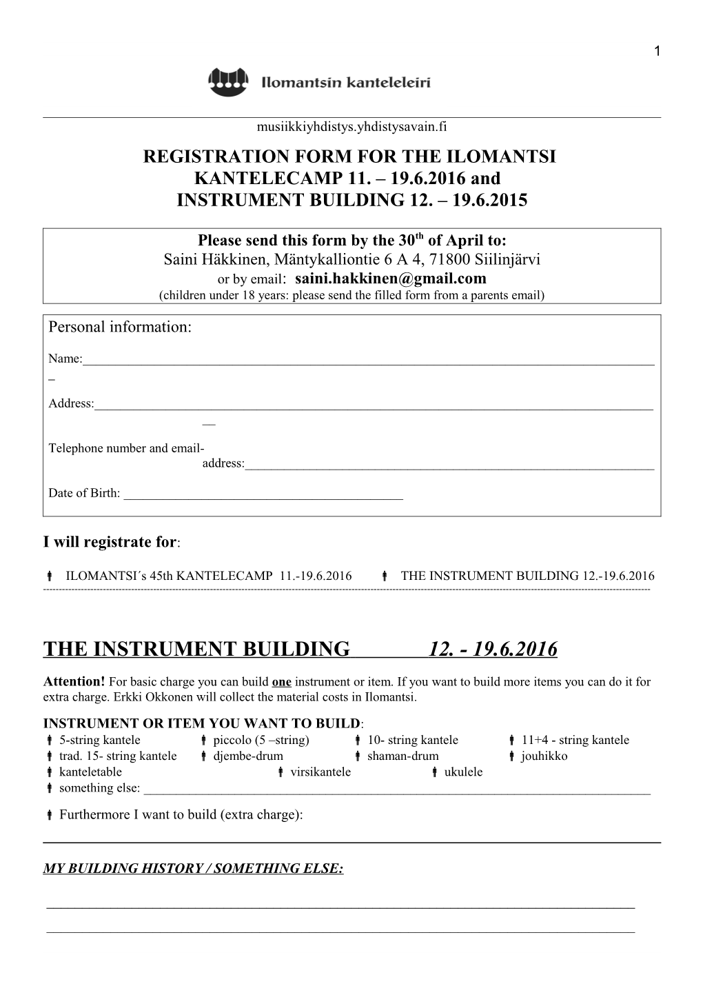 Registration Form for the Ilomantsi
