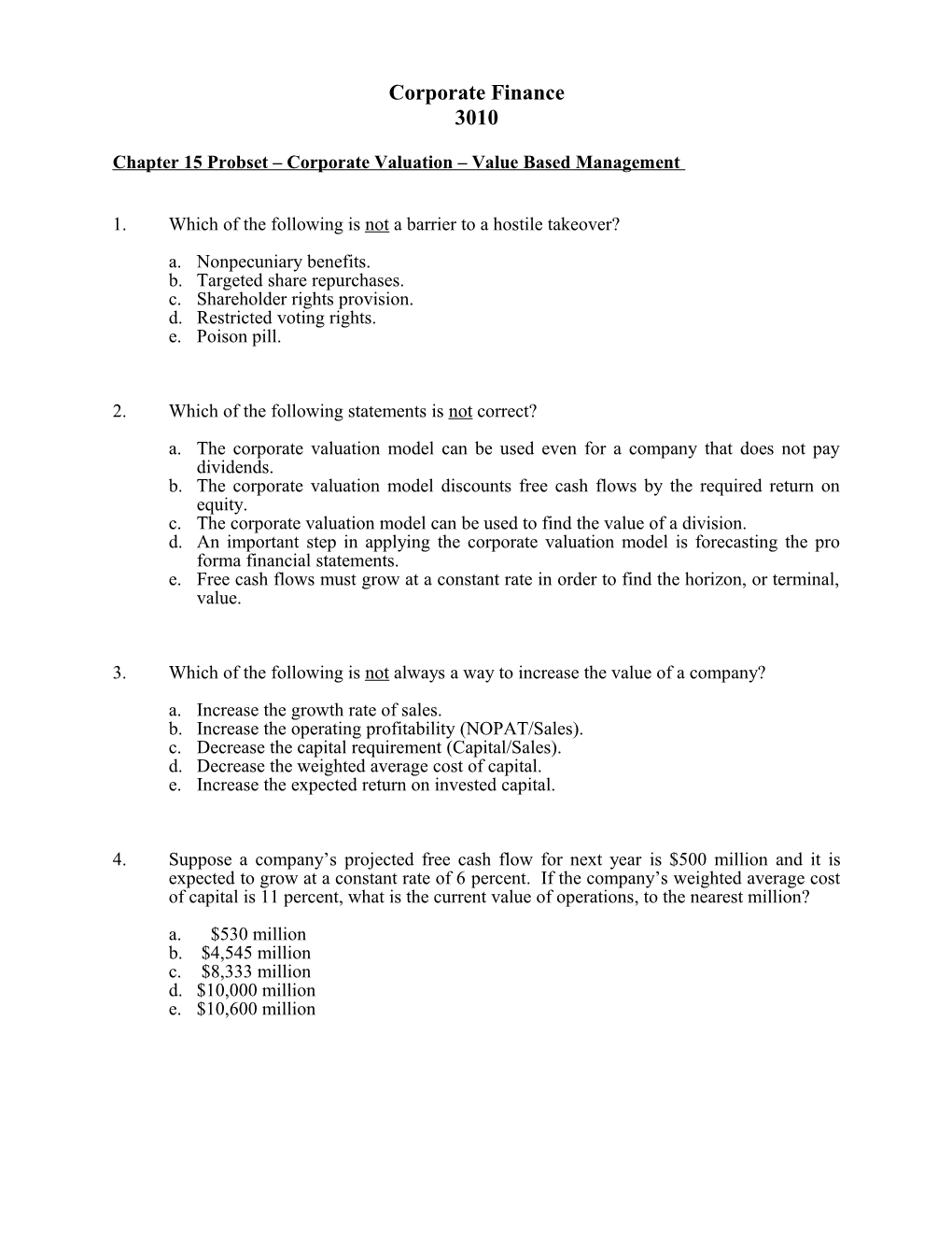 Chapter 15Probset Corporate Valuation Value Based Management