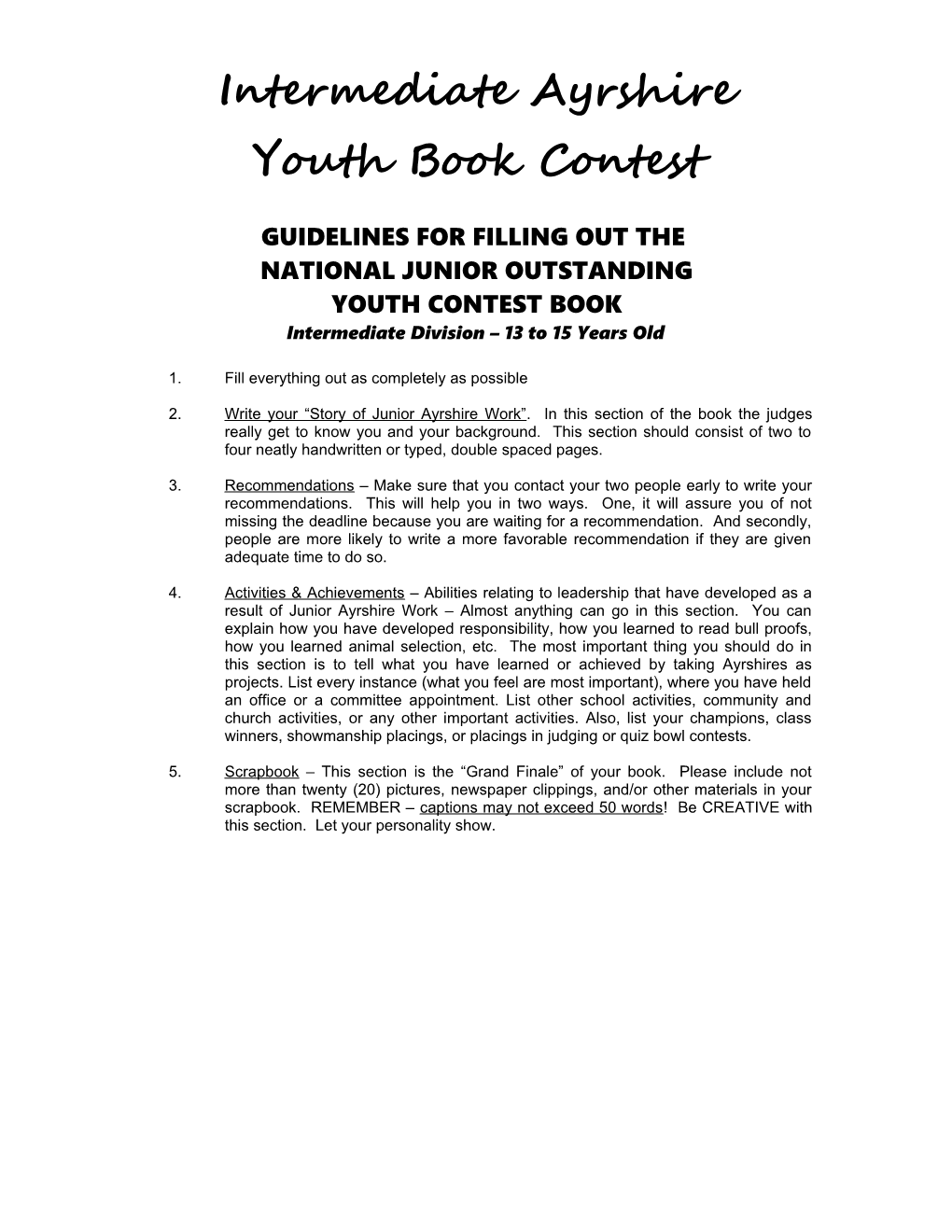 Pre-Junior Ayrshire Youth Book Contest