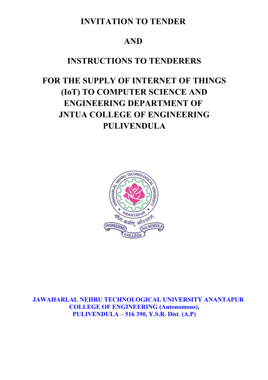 FOR the SUPPLY of INTERNET of THINGS (Iot) to COMPUTER SCIENCE and ENGINEERING DEPARTMENT OF