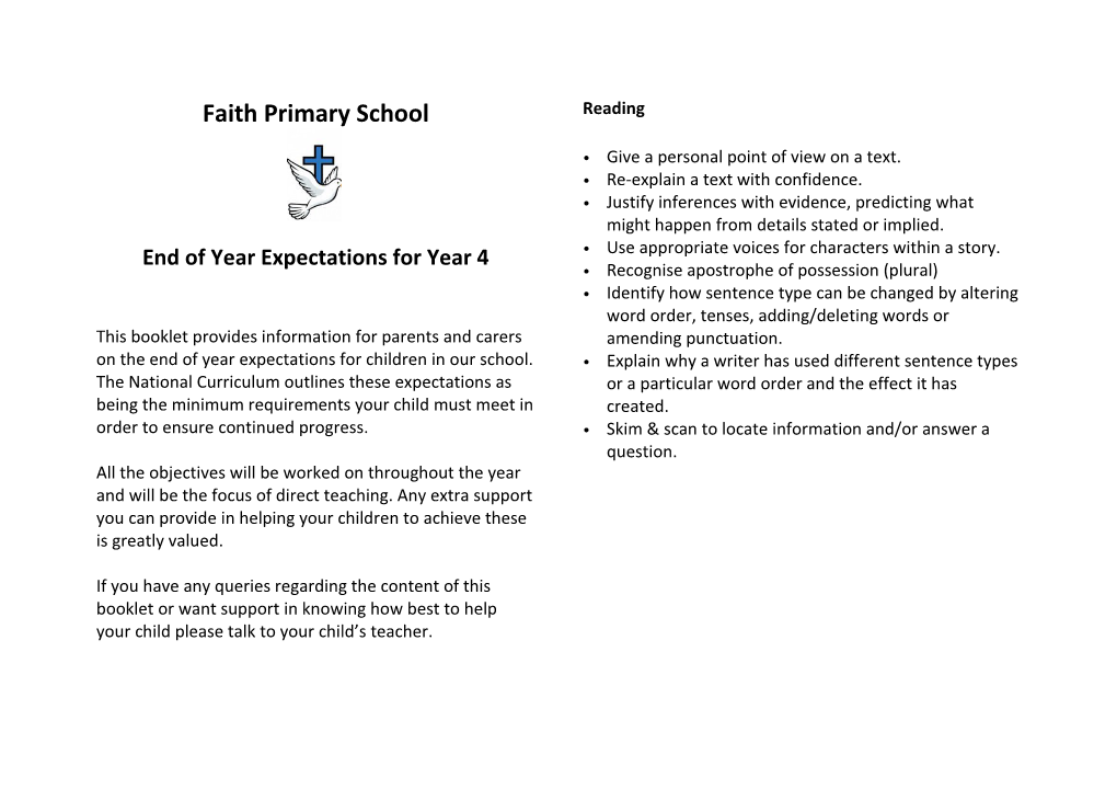 End of Year Expectations for Year 4