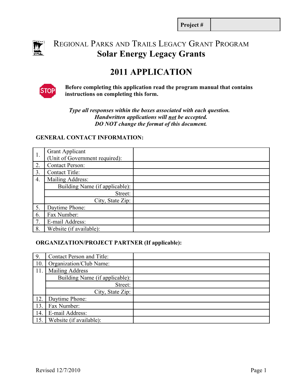 Solar Energy Legacy Grant Program Application