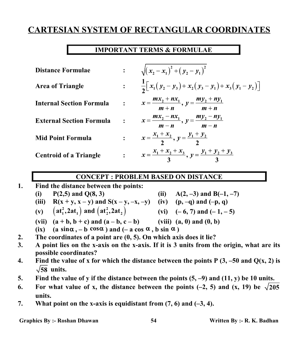 Cartesian System of Rectangular Coordinates