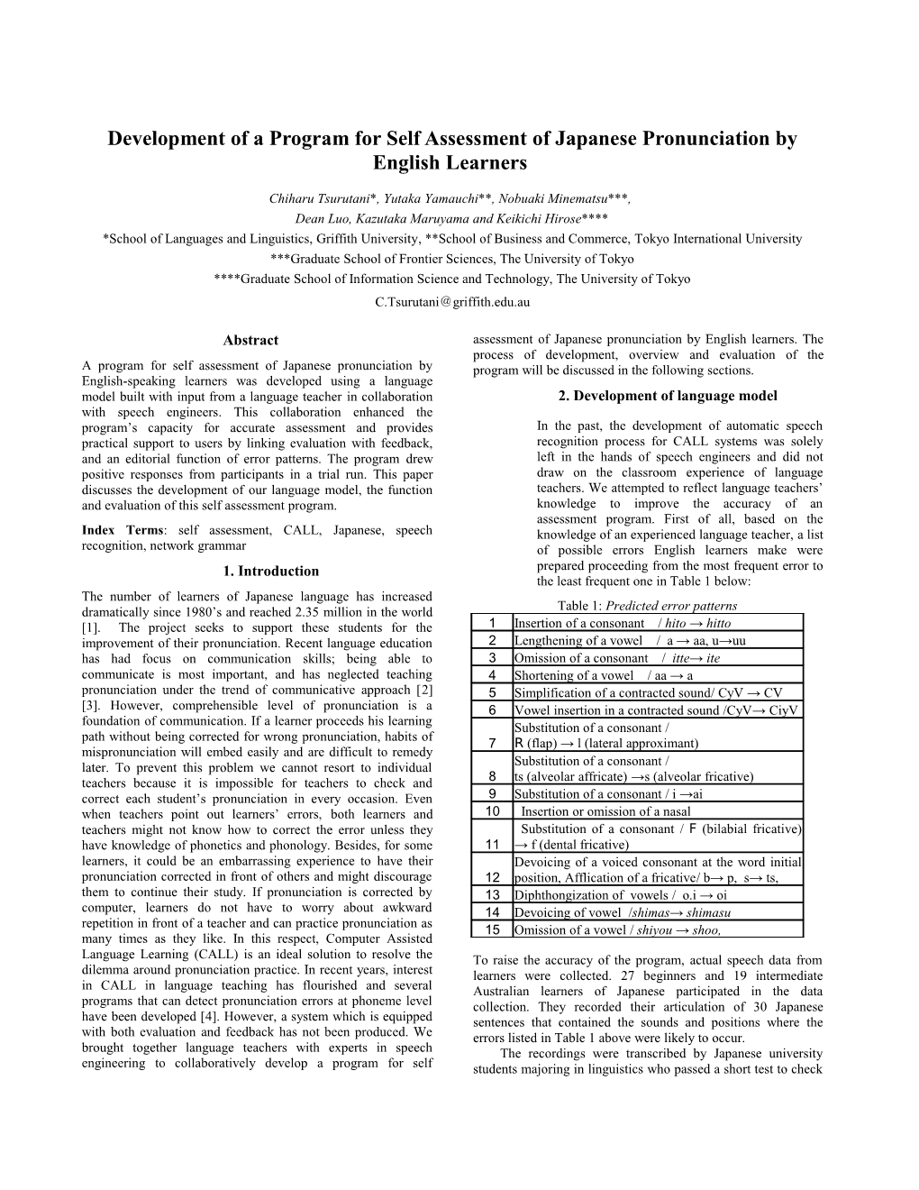 Development of a Program for Self Assessment of Japanese Pronunciation by English Learners