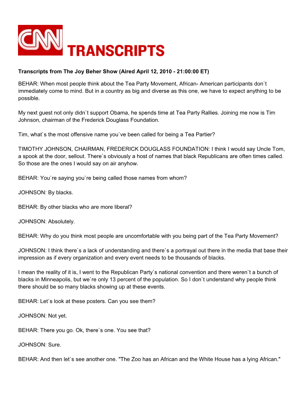 Transcripts from the Joy Beher Show (Aired April 12, 2010 - 21:00:00 ET)