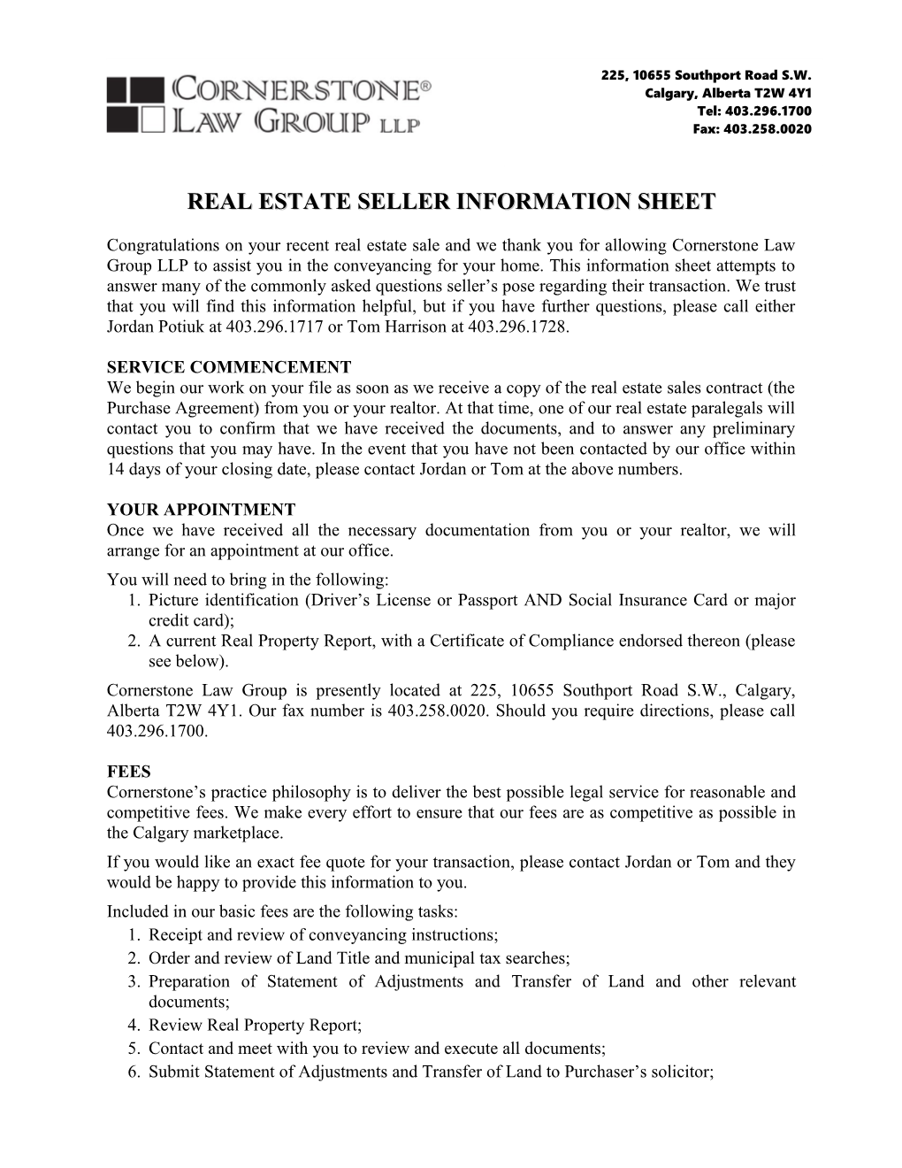 Real Estate Sellers Information Sheet