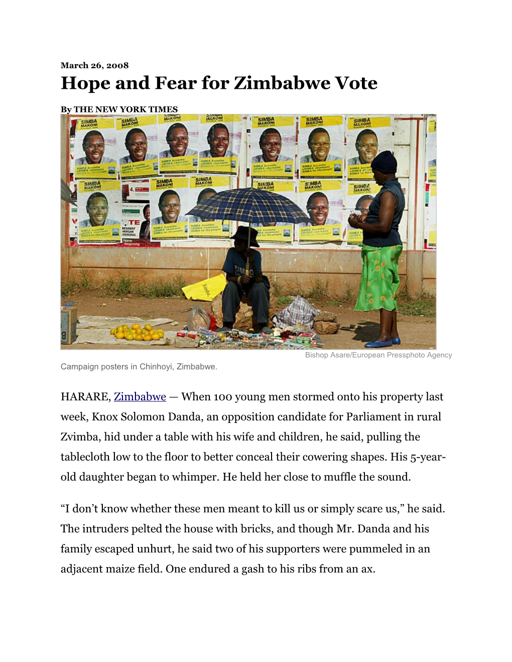 Hope and Fear for Zimbabwe Vote