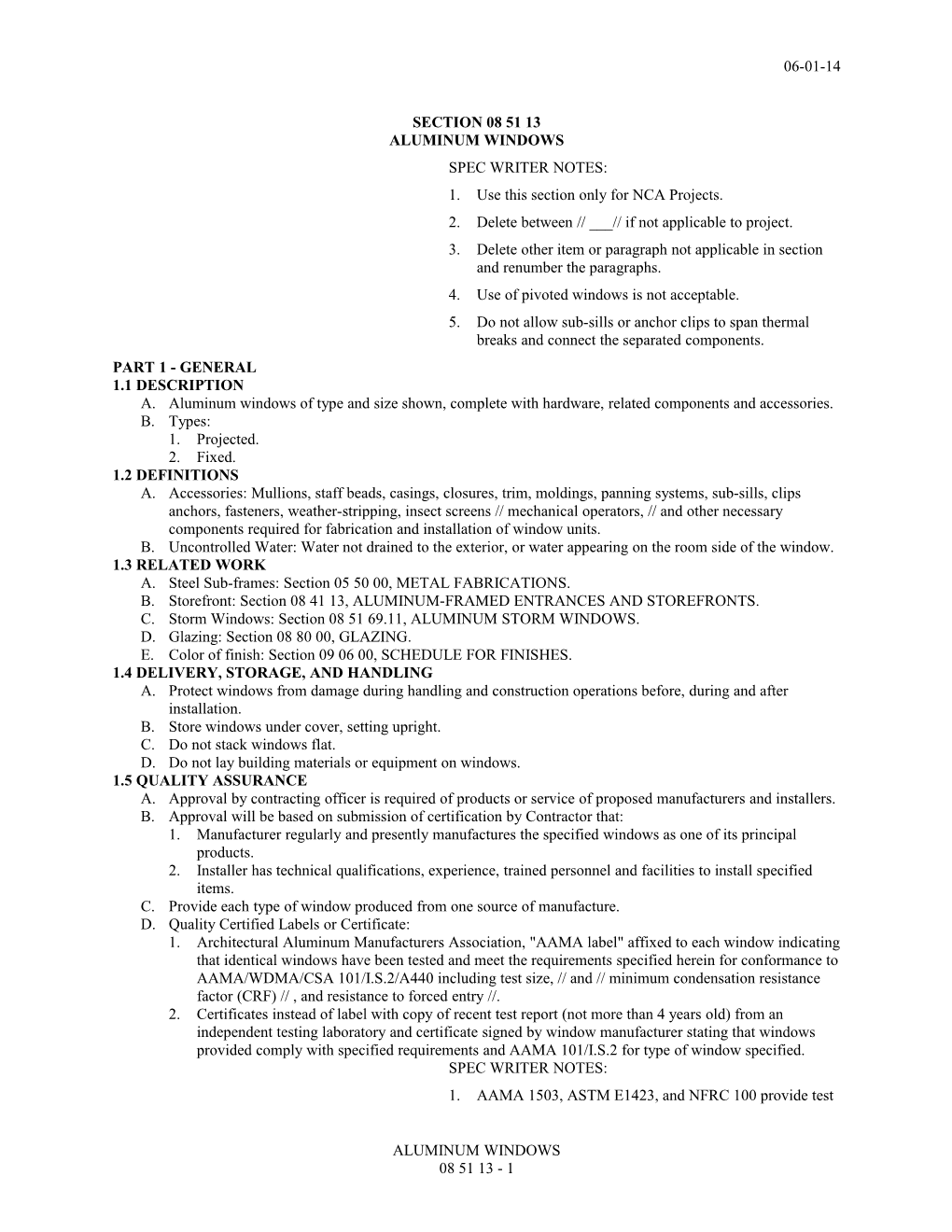 Section 08 51 13 Aluminum Windows