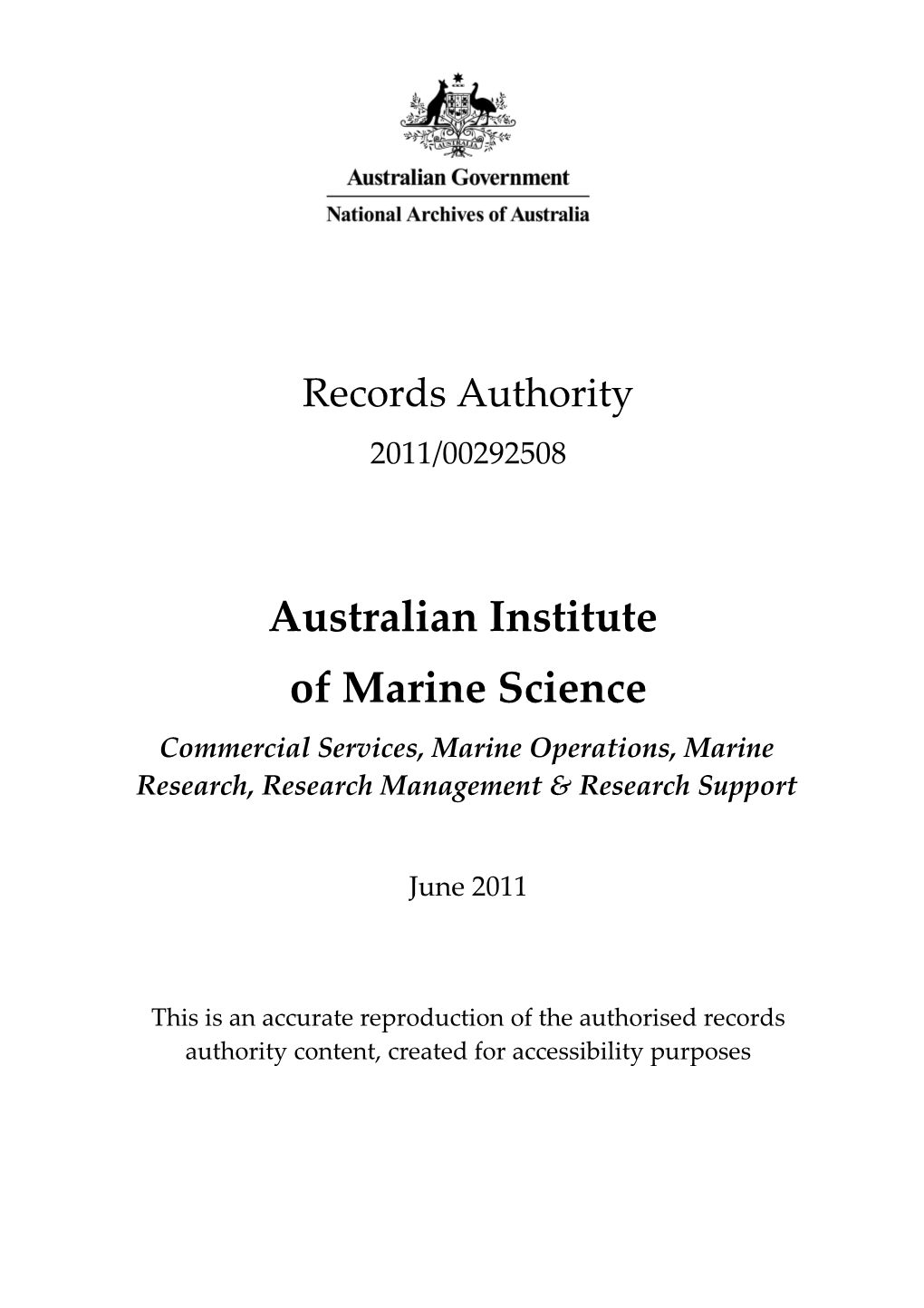 Australian Institute of Marine Science 2011/00292508