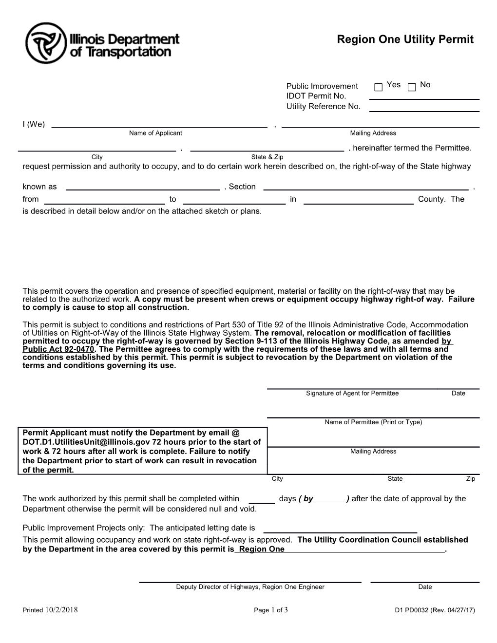 Utility Permit Application