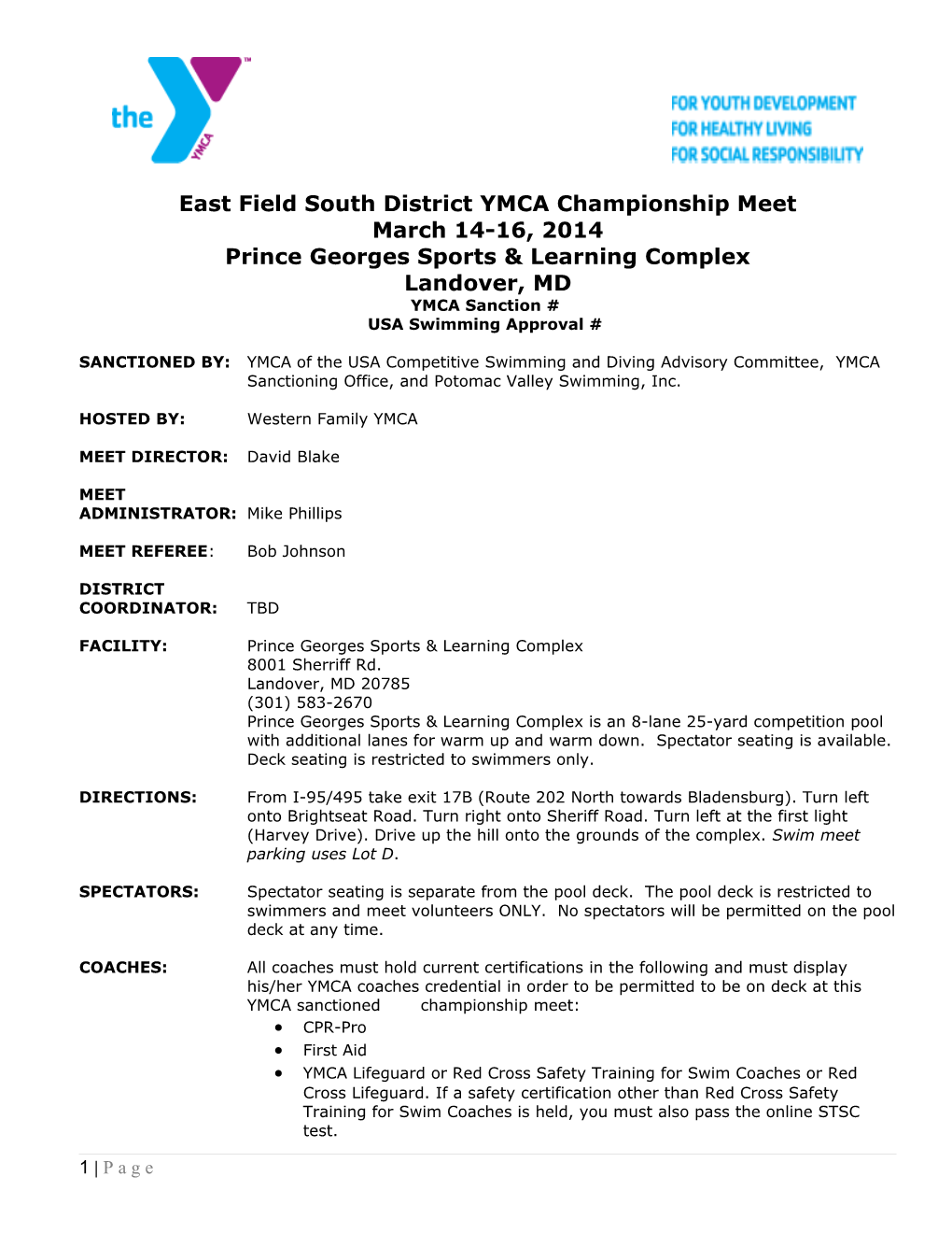 East Field South District YMCA Championship Meet