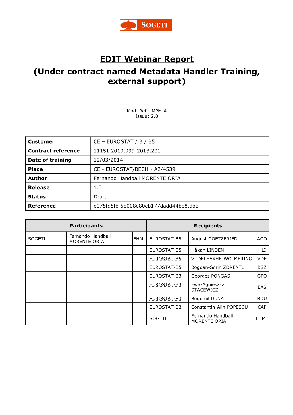 Under Contract Named Metadata Handler Training, External Support