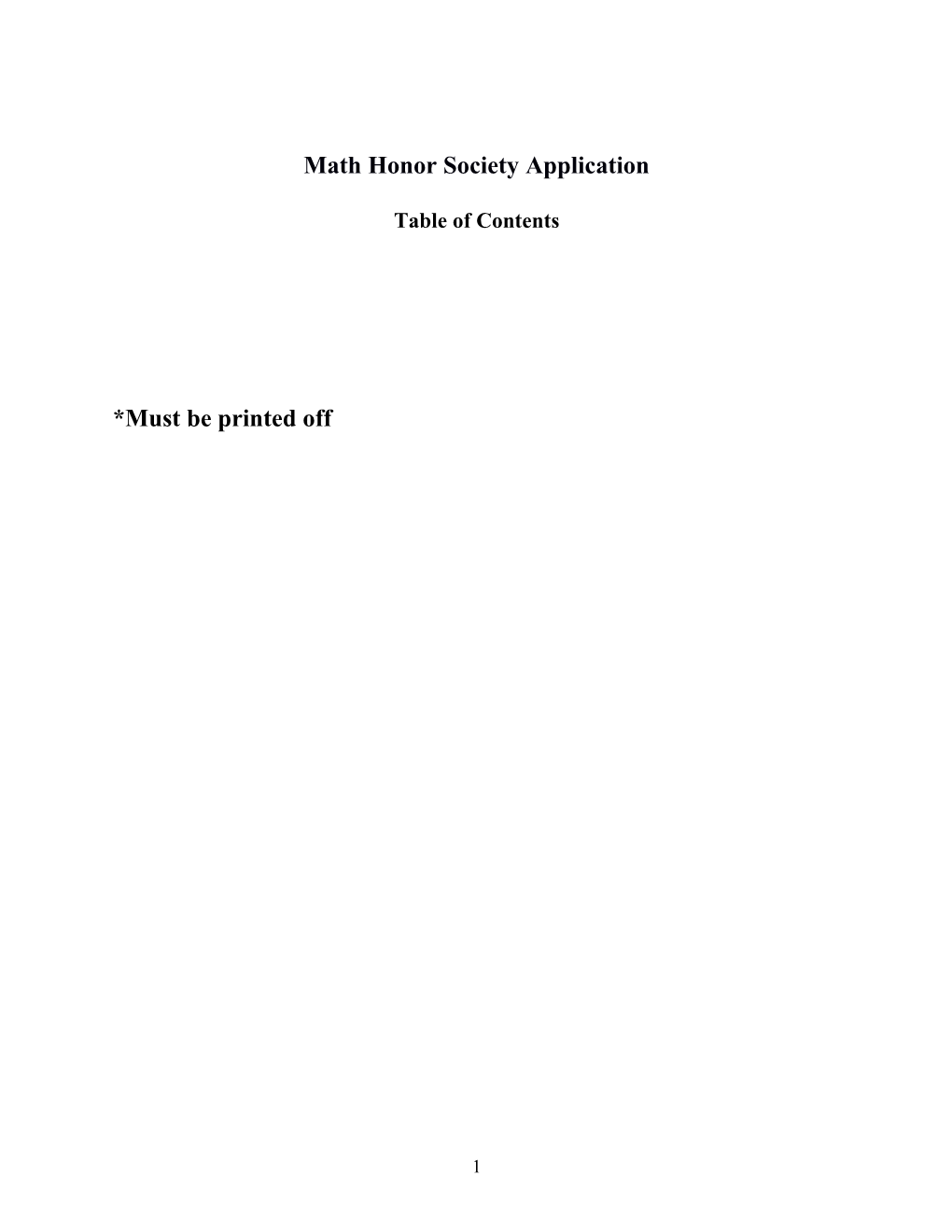 Math Honor Society Application