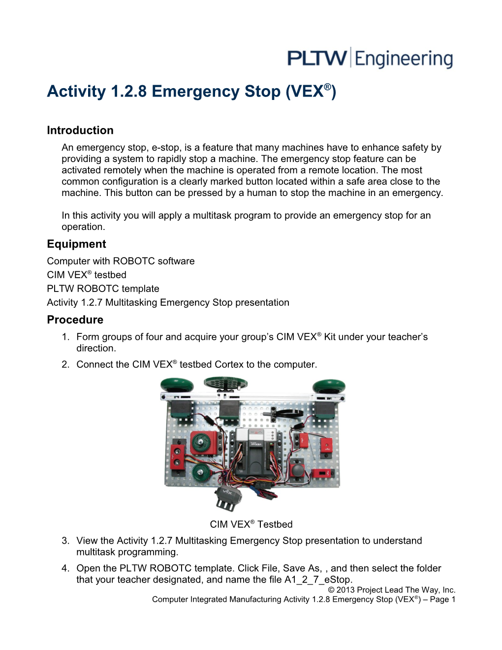 Activity 1.2.8 Emergency Stop (VEX )