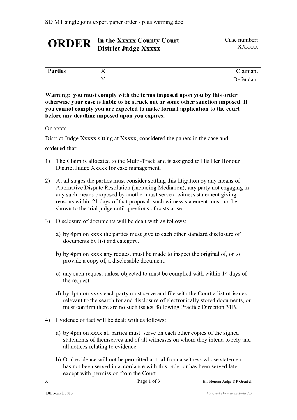 SD MT Single Joint Expert Paper Order - Plus Warning