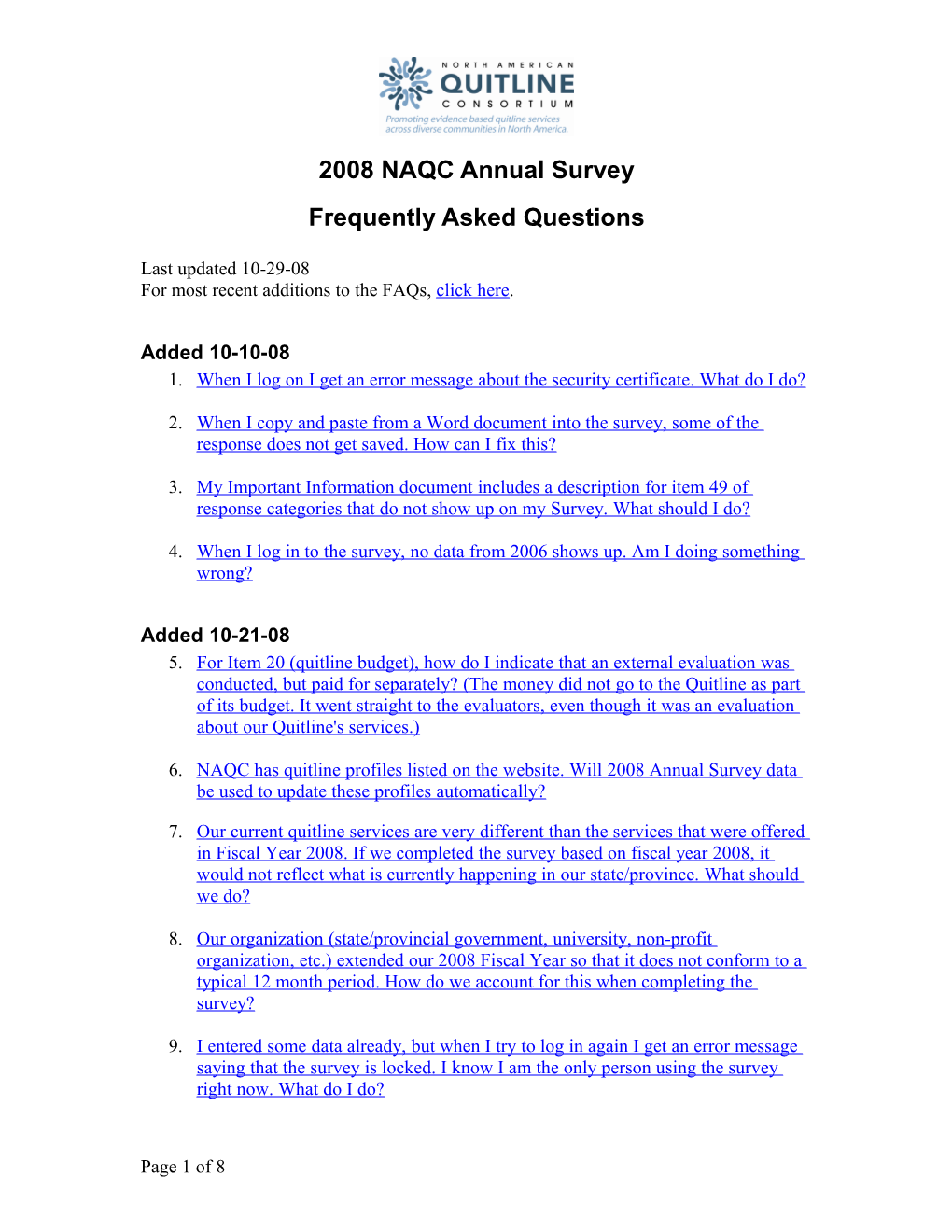 2008 NAQC Annual Survey