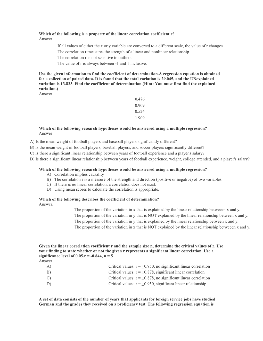 Which of the Following Is a Property of the Linear Correlation Coefficient R?