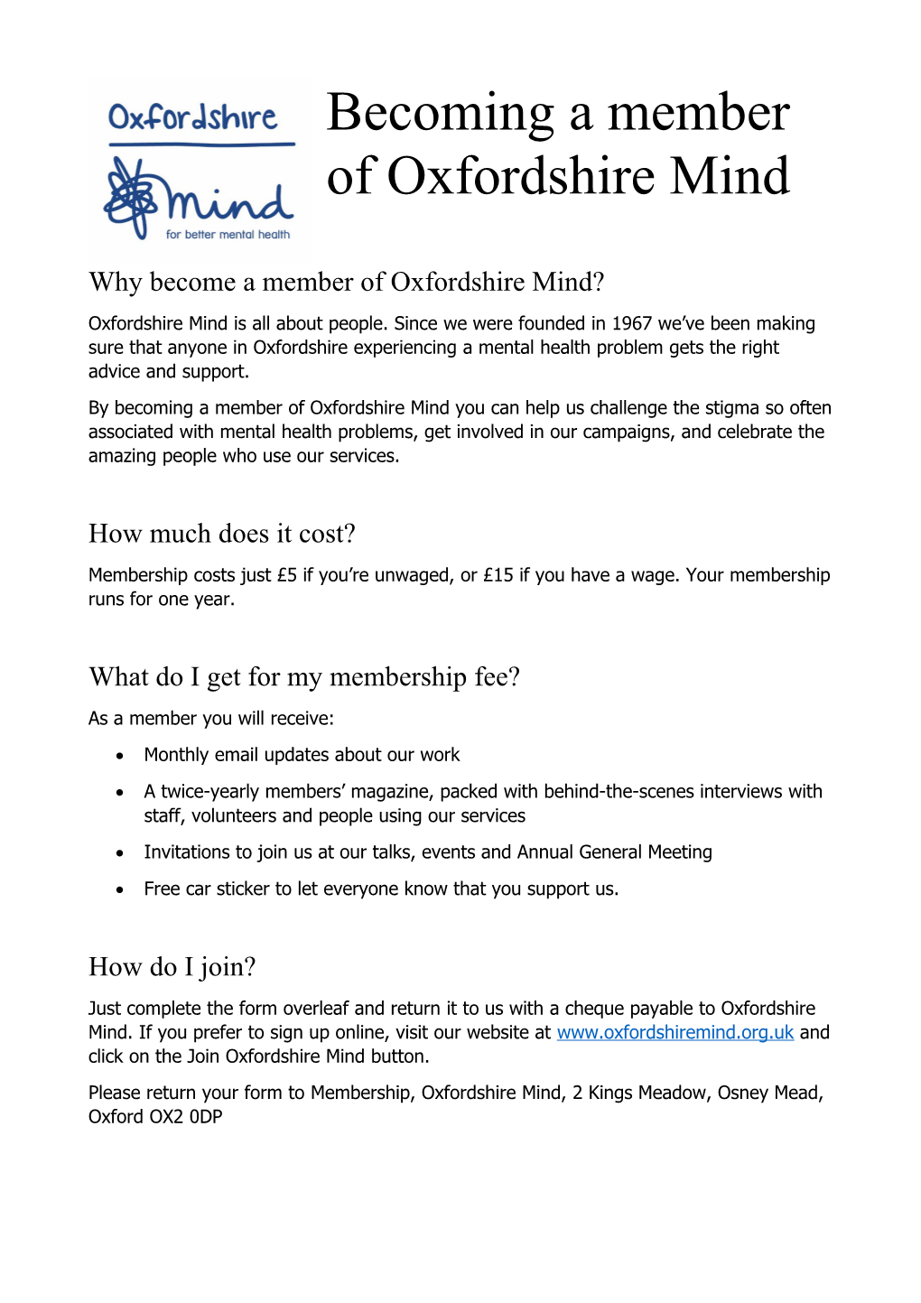 Why Become a Member of Oxfordshire Mind?