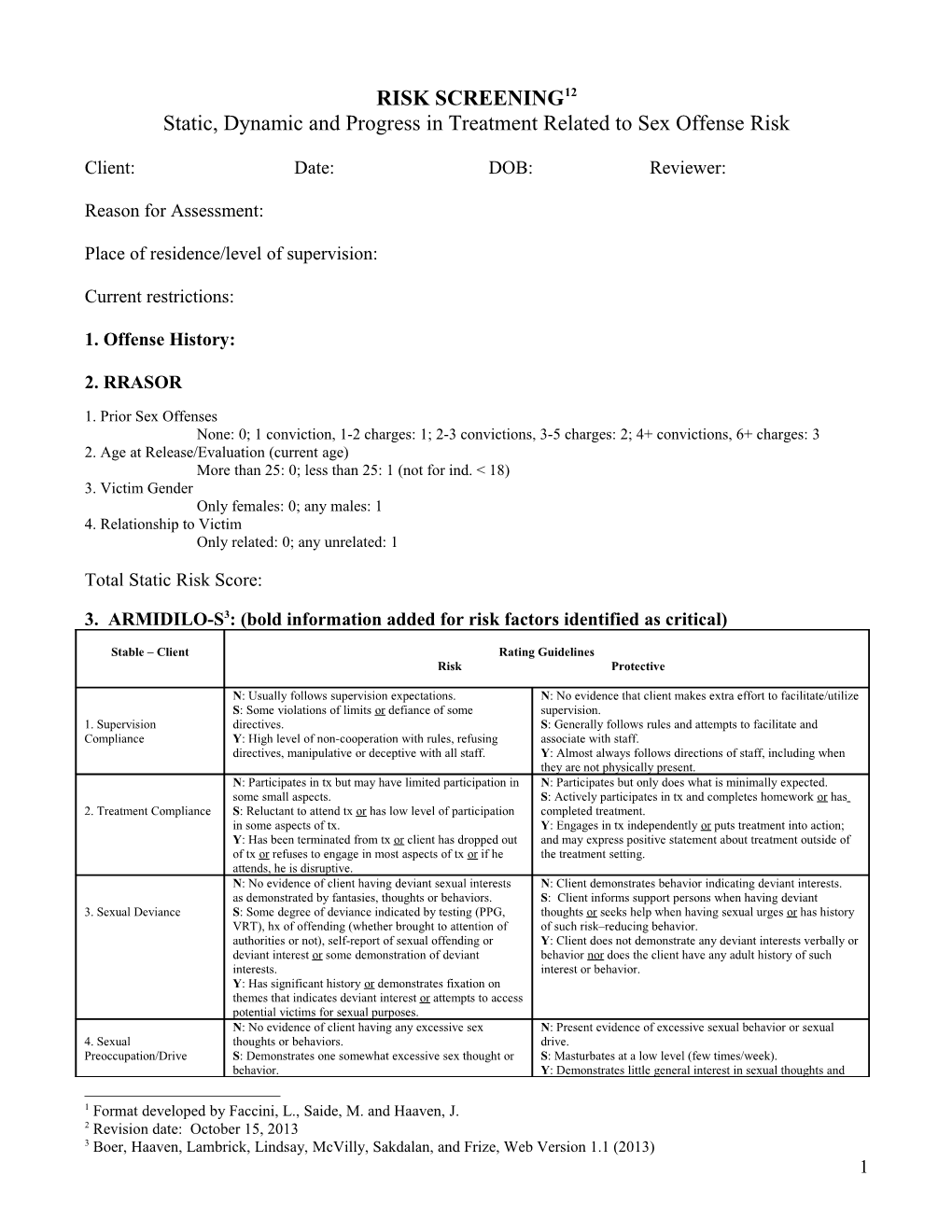 Summary of Static and Dynamic Sex Offense Risk Factors