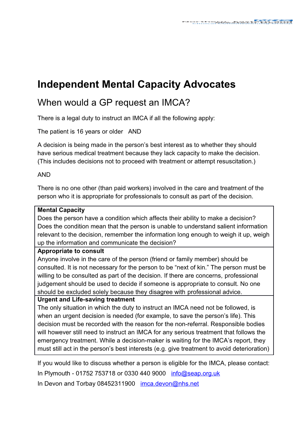 Independent Mental Capacity Advocates