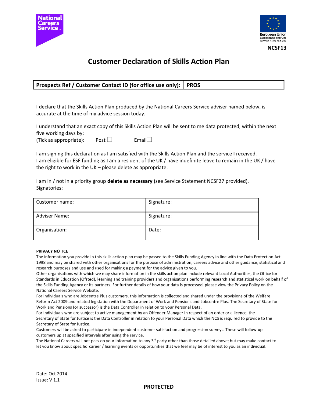 Customer Declaration of Skills Action Plan