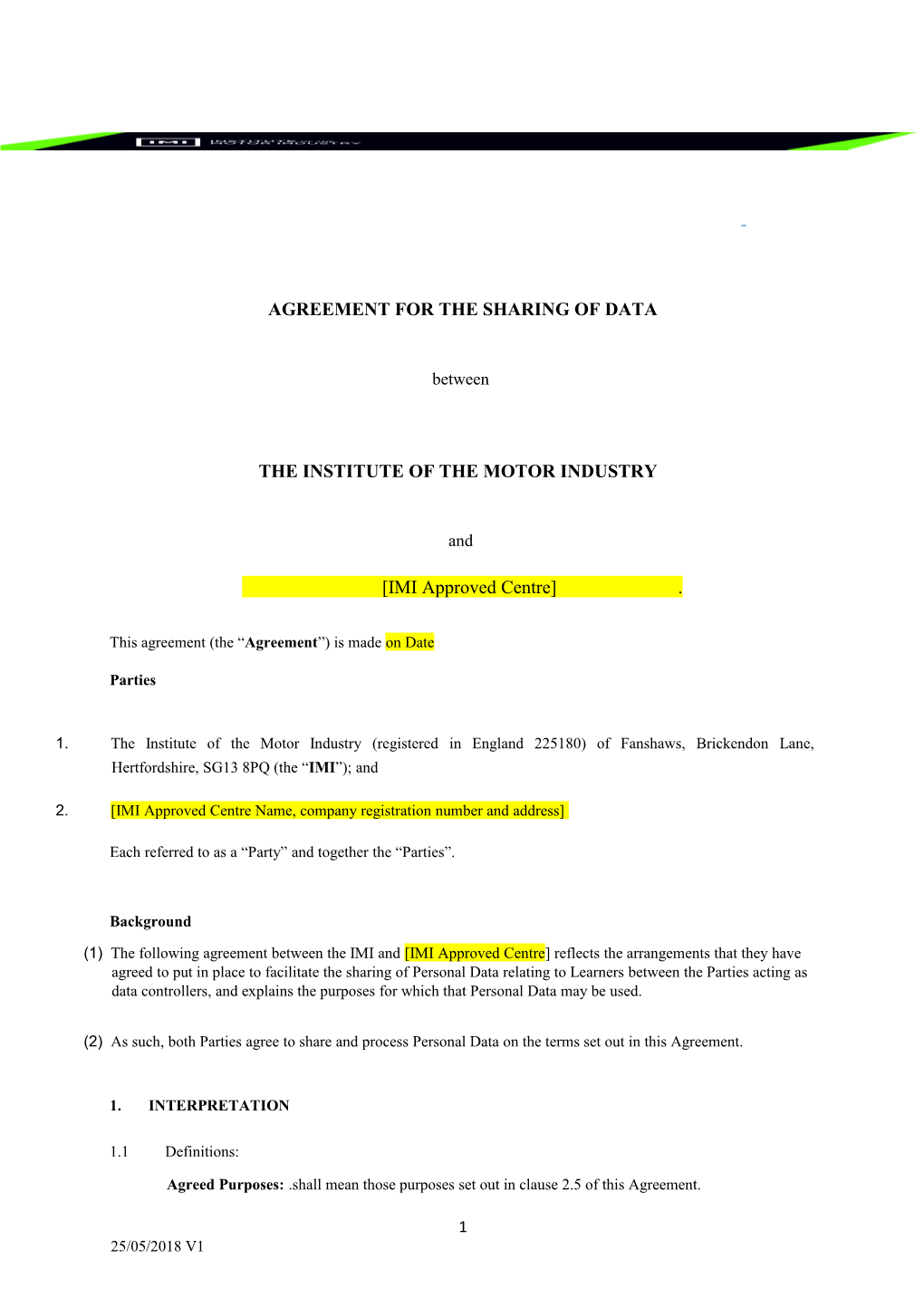 Data Sharing Agreement (Controller to Controller)